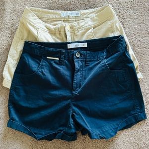 Mango Basics Cotton Shorts zipper/button closure color blue and khaki size 2